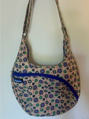 Kavu Beige Floral Shoulder Bag with Blue and Green Accents